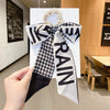 Women's Bow Ribbon Silk Scarf Hair Tie Pearl Accent All Match Headband Hair Accessory