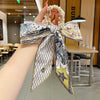 Women's Bow Ribbon Silk Scarf Hair Tie Pearl Accent All Match Headband Hair Accessory