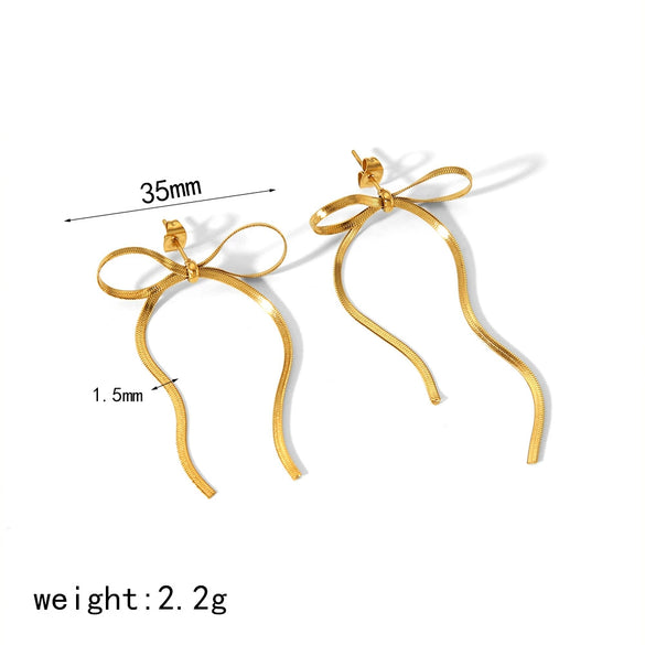 Women's Bow Tassel Titanium Steel Earrings With Electroplating