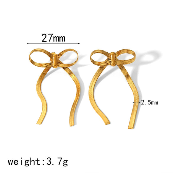 Women's Bow Tassel Titanium Steel Earrings With Electroplating