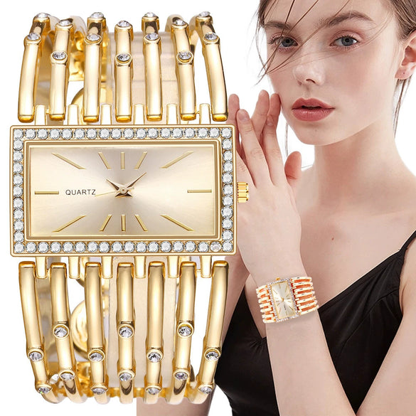 Women's Bracelet Quartz Watch Alloy Case Stainless Steel Clasp Imitation Leather Strap Rectangle Dial Leisure Style