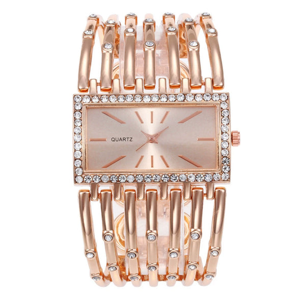 Women's Bracelet Quartz Watch Alloy Case Stainless Steel Clasp Imitation Leather Strap Rectangle Dial Leisure Style