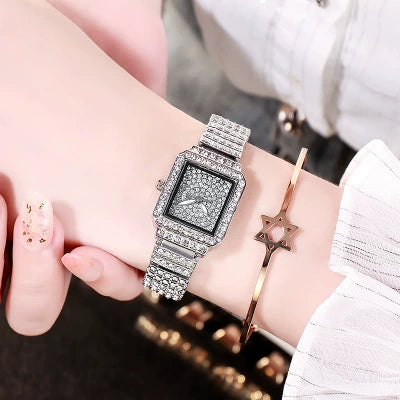 Women's Bracelet Watch Alloy Case Steel Strap Rectangle Dial Rhinestone Gypsophila Design