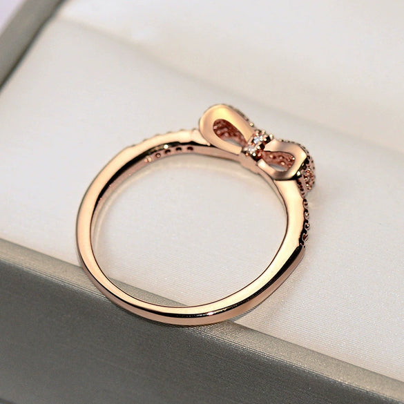 Women's Brass And White Steel Bow Ring With Full Cubic Zirconia Micro Inlay Romantic Cute Party Jewelry