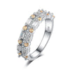 Women's Brass And White Steel Ring With Blue Pointed Zircon And Full Pavé Diamond Style Design
