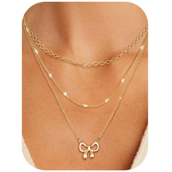 Women's Brass Asymmetrical Circle Paper Clip Necklace Set Geometric Multi Layer Layered Chain Necklaces With Electroplated Finish