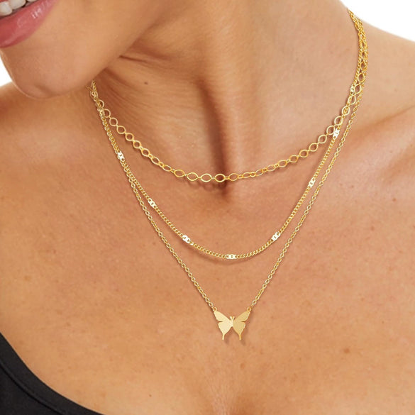 Women's Brass Asymmetrical Circle Paper Clip Necklace Set Geometric Multi Layer Layered Chain Necklaces With Electroplated Finish