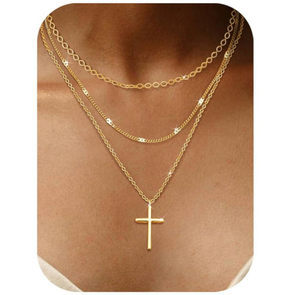 Women's Brass Asymmetrical Circle Paper Clip Necklace Set Geometric Multi Layer Layered Chain Necklaces With Electroplated Finish