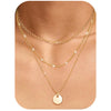 Women's Brass Asymmetrical Circle Paper Clip Necklace Set Geometric Multi Layer Layered Chain Necklaces With Electroplated Finish