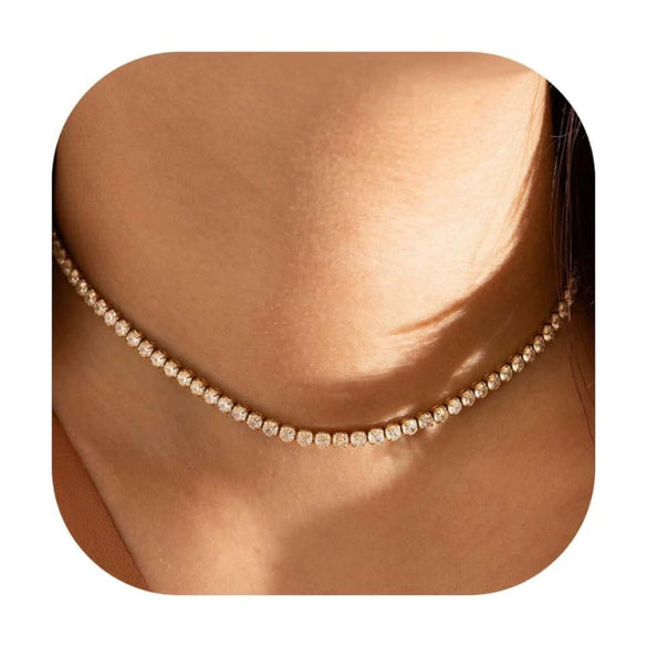 Women's Brass Cubic Zirconia Tennis Necklace Geometric Clavicle Chain With Electroplated Hip Hop Style