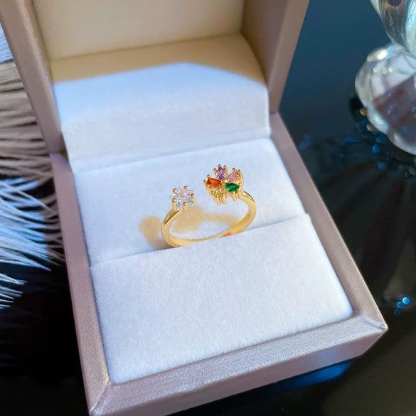 Women's Brass Flower Opening Ring With Diamondencrusted Crown Design And Zircon Inlay