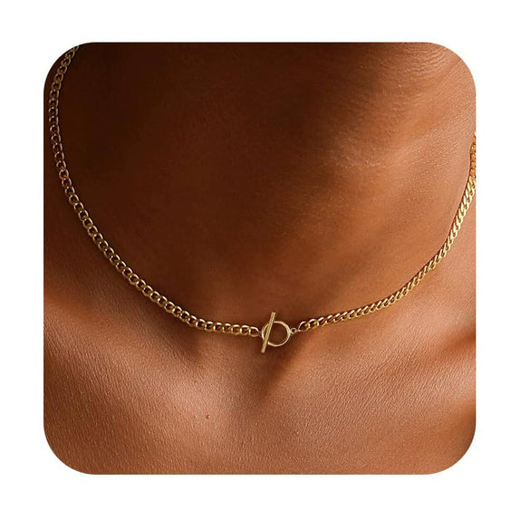 Women's Brass Geometric Layered Choker Necklace With Cuban Chain Electroplated Trendy Hip Hop Jewelry