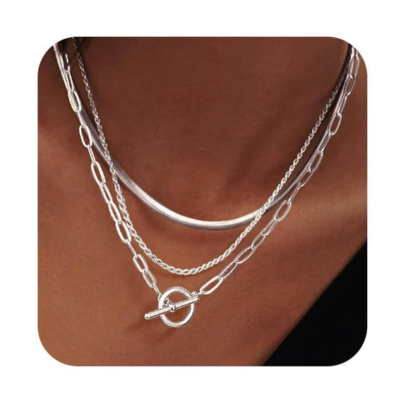 Women's Brass Geometric Layered Choker Necklace With Cuban Chain Electroplated Trendy Hip Hop Jewelry