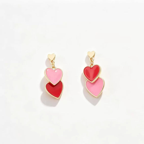 Women's Brass Heart Shaped Earrings With Electroplated Gold Finish And Green Color Blocking Simple Trendy Niche Style Pendant Earrings