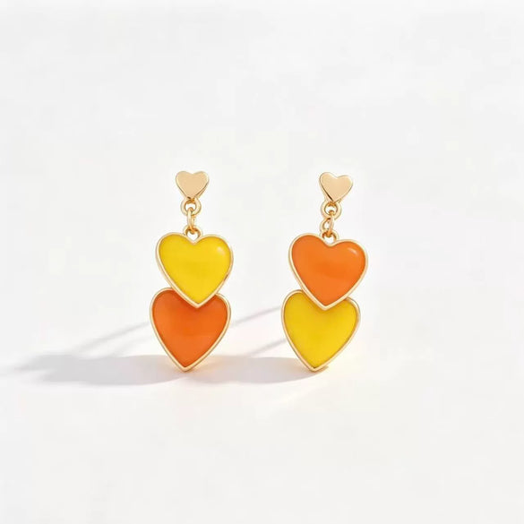 Women's Brass Heart Shaped Earrings With Electroplated Gold Finish And Green Color Blocking Simple Trendy Niche Style Pendant Earrings