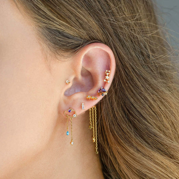 Women's Brass 18K S925 Silver Star Long Tassel Moon Zircon Earrings Feminine Artistic Ear Jewelry