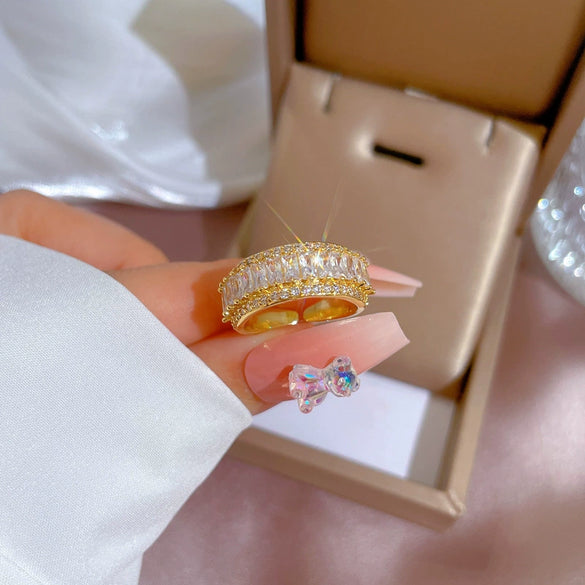 Women's Brass Letter Microinlaid The Crown Pattern Natural Style Opening Adjustable Ring Jewelry