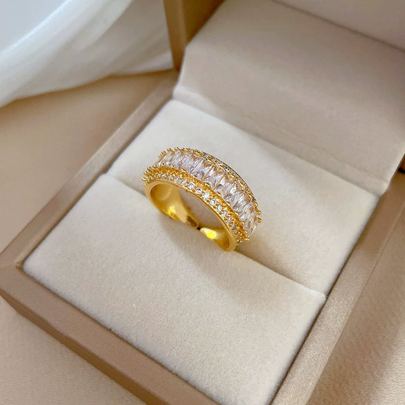 Women's Brass Letter Microinlaid The Crown Pattern Natural Style Opening Adjustable Ring Jewelry