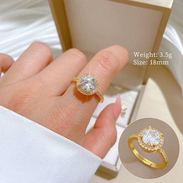 Women's Brass Open Zircon Ring With Micro Inlay Crown Shape And Electroplating In Cartoon Style
