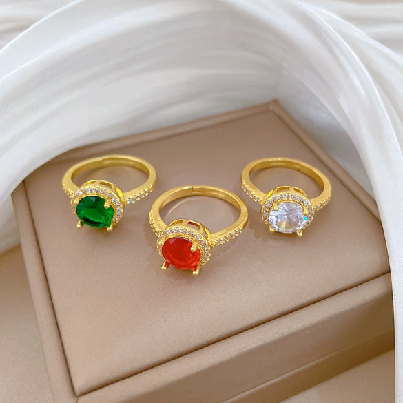 Women's Brass Open Zircon Ring With Micro Inlay Crown Shape And Electroplating In Cartoon Style