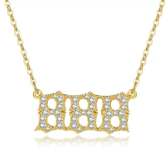 Women's Brass Rhinestone Necklace With Letters Numbers Text Design