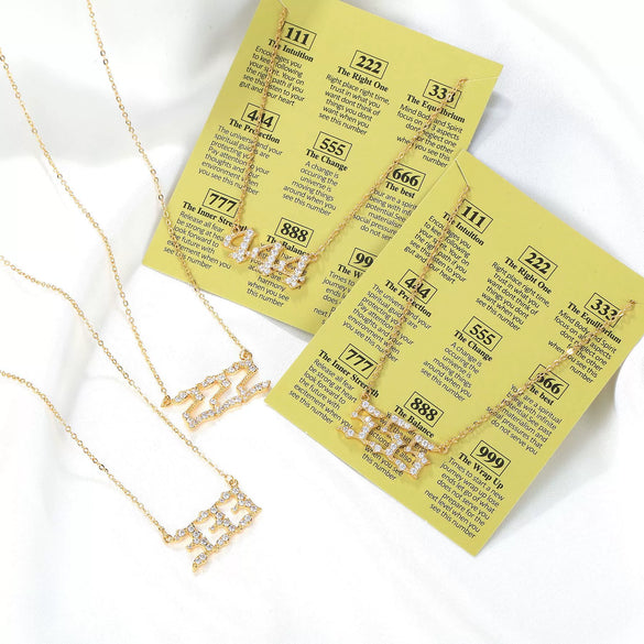 Women's Brass Rhinestone Necklace With Letters Numbers Text Design