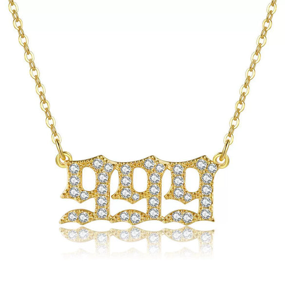 Women's Brass Rhinestone Necklace With Letters Numbers Text Design