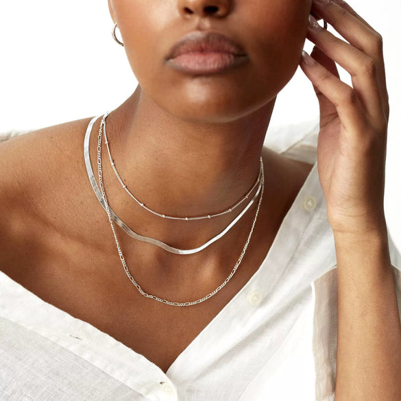 Women's Brass Snake Shaped Multi Layer Necklace With Geometric Pendant Electroplated Fashion Jewelry Gift