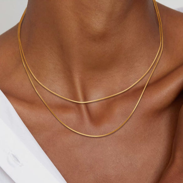 Women's Brass Snake Shaped Multi Layer Necklace With Geometric Pendant Electroplated Fashion Jewelry Gift
