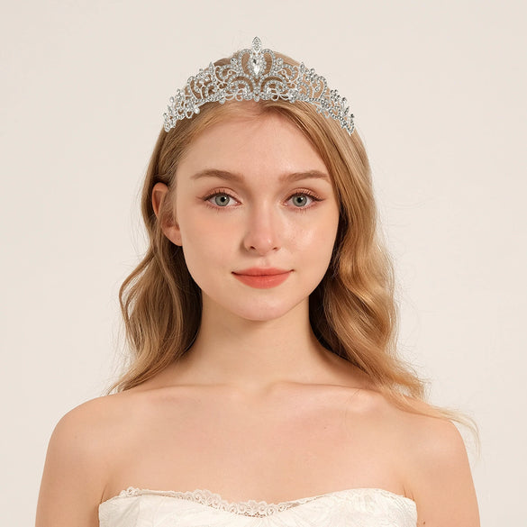Women's Bridal Crown Headpiece Vintage Baroque Alloy Tiara With Zircon And Rhinestone Details For Wedding Accessories