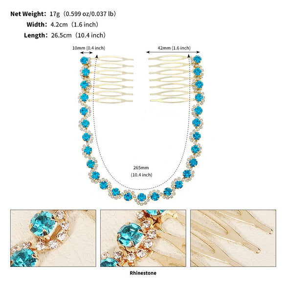 Women’s Bridal Crystal Hair Comb Pair Simple Wave Design Micropaved Wedding Headdress Insert Combs