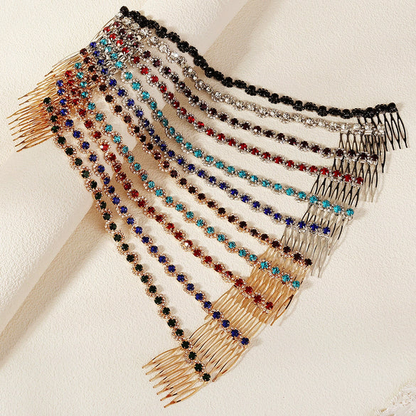 Women’s Bridal Crystal Hair Comb Pair Simple Wave Design Micropaved Wedding Headdress Insert Combs