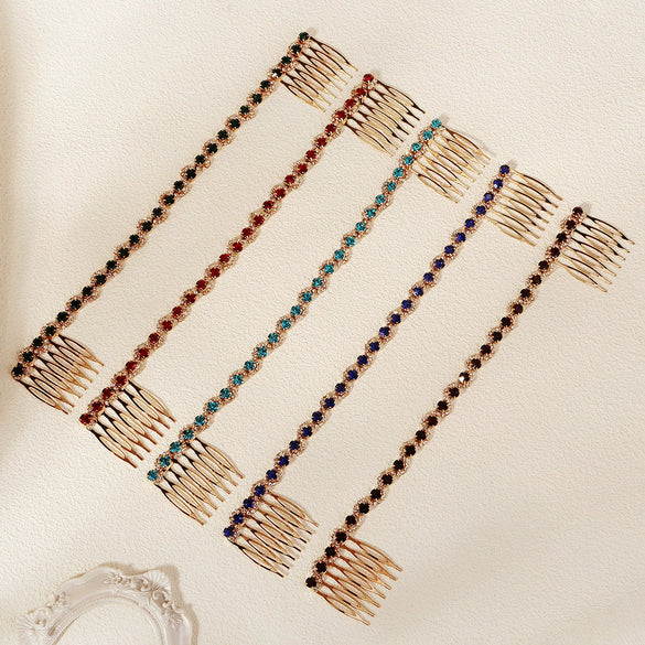 Women’s Bridal Crystal Hair Comb Pair Simple Wave Design Micropaved Wedding Headdress Insert Combs