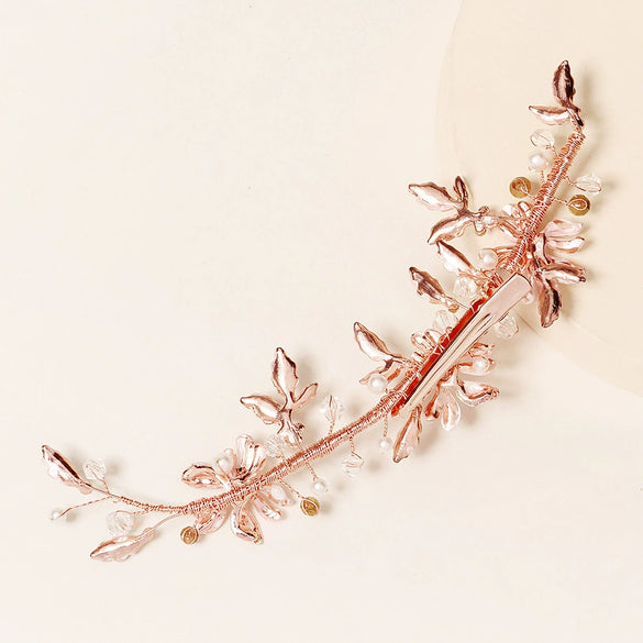 Women's Bridal Flower Hair Clip With Handmade Beaded Edge Alloy Rhinestone Design Elegant Retro Duckbill Hairpin