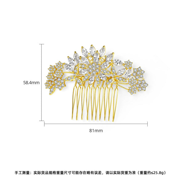 Women's Bridal Flower Hair Comb With Zircon Accents Electroplated Copper Jewelry Hair Accessory Wholesale