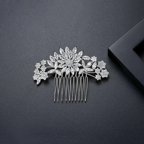 Women's Bridal Flower Hair Comb With Zircon Accents Electroplated Copper Jewelry Hair Accessory Wholesale