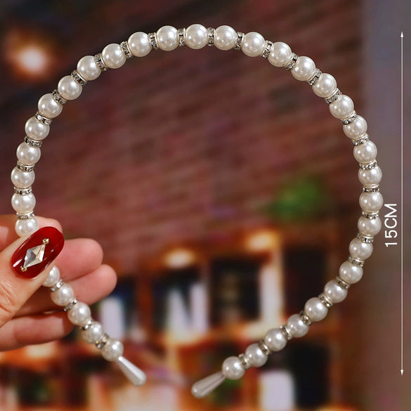 Women's Bridal Pearl Headband With Handknitted Knotted Design And Elegant Bow Crown Detail