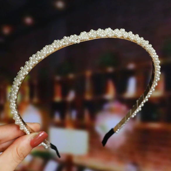 Women's Bridal Pearl Headband With Handknitted Knotted Design And Elegant Bow Crown Detail