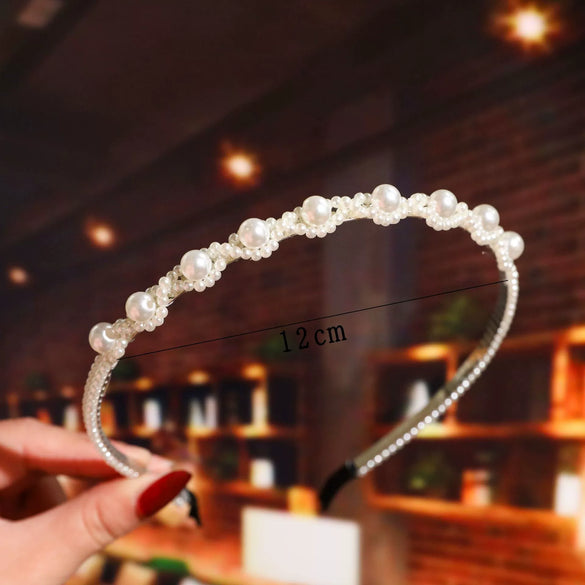 Women's Bridal Pearl Headband With Handknitted Knotted Design And Elegant Bow Crown Detail