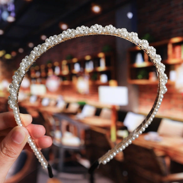 Women's Bridal Pearl Headband With Handknitted Knotted Design And Elegant Bow Crown Detail
