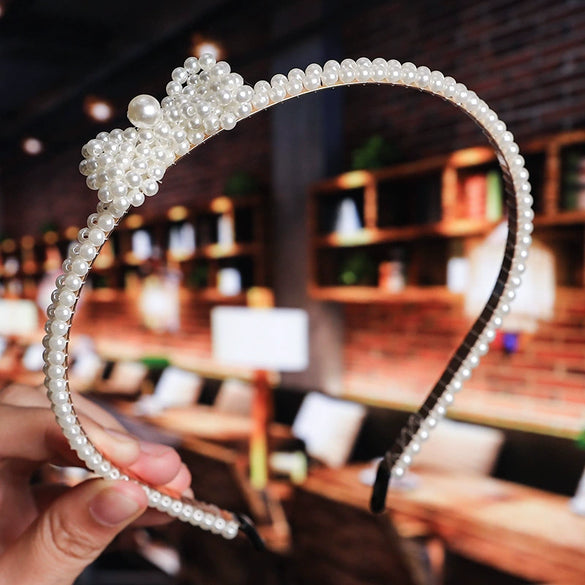 Women's Bridal Pearl Headband With Handknitted Knotted Design And Elegant Bow Crown Detail