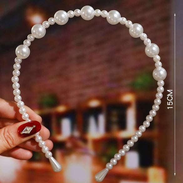 Women's Bridal Pearl Headband With Handknitted Knotted Design And Elegant Bow Crown Detail