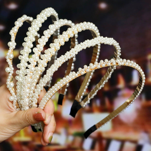 Women's Bridal Pearl Headband With Handknitted Knotted Design And Elegant Bow Crown Detail
