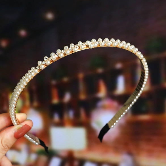 Women's Bridal Pearl Headband With Handknitted Knotted Design And Elegant Bow Crown Detail