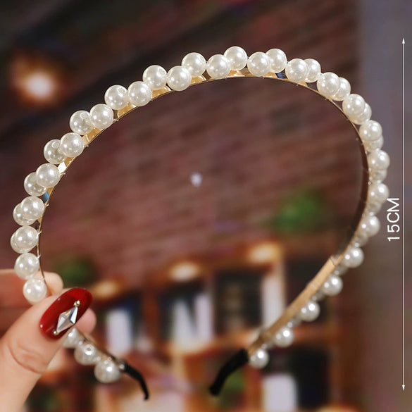 Women's Bridal Pearl Headband With Handknitted Knotted Design And Elegant Bow Crown Detail