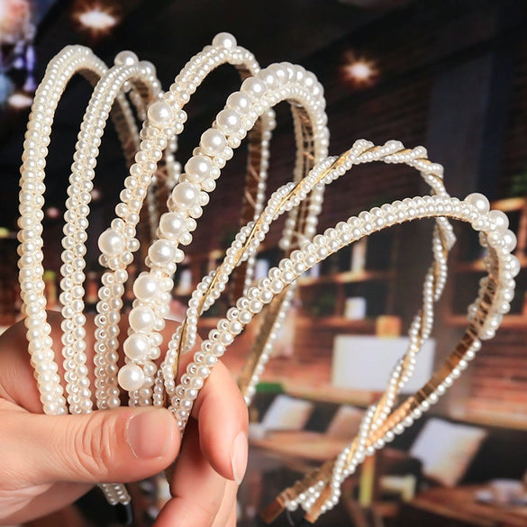 Women's Bridal Pearl Headband With Handknitted Knotted Design And Elegant Bow Crown Detail