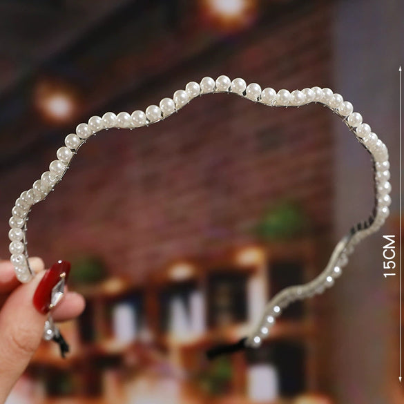 Women's Bridal Pearl Headband With Handknitted Knotted Design And Elegant Bow Crown Detail