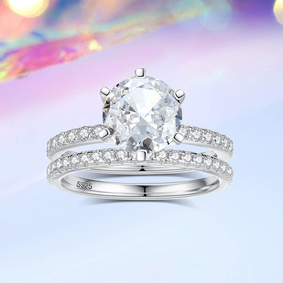 Women's Bridal Ring S925 Silver Geometric High Carbon Diamond Electroplated