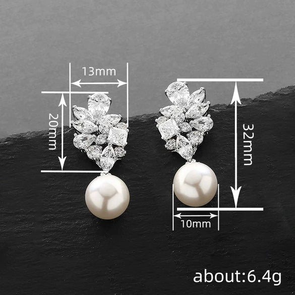 Women's Bridal Wedding Earrings Imitation Pearl Copper Flower Water Drop Geometric Highend Style