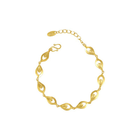 Women's Bridal Wedding Leaf Bracelet With Geometric Alloy Design And Sandy Gold Electroplated Finish